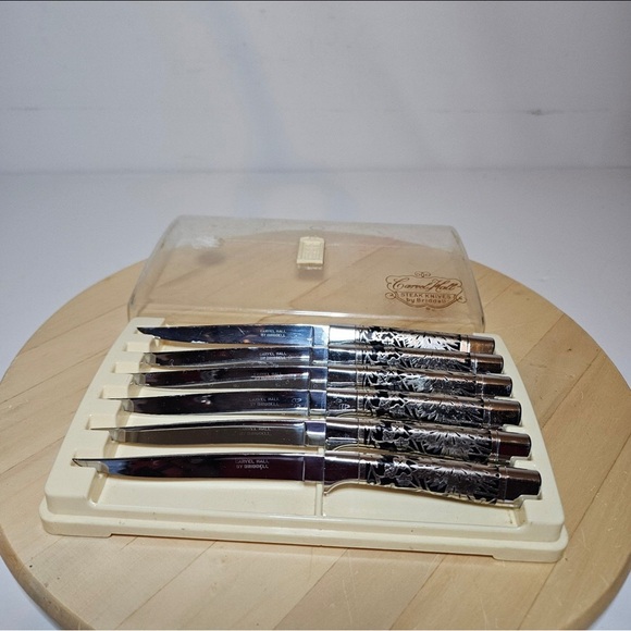 Vintage 1950s Set 6 Carvel Hall Fine Cutlery by Briddell Steak Knives In Case - Picture 1 of 11
